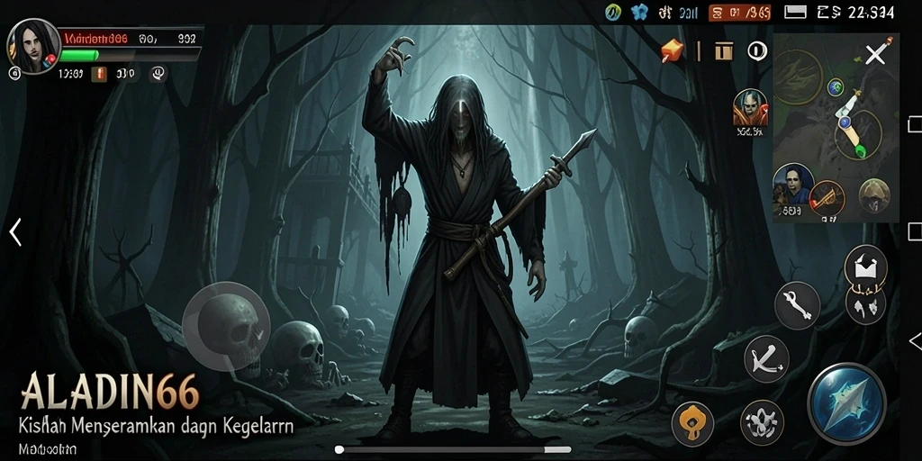 Tampilan menyeramkan dari gameplay ALADIN66 saat karakter menghadapi monster.