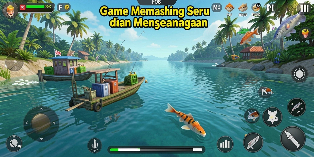 Gameplay FO8 yang seru dengan berbagai jenis ikan dan lokasi memancing.