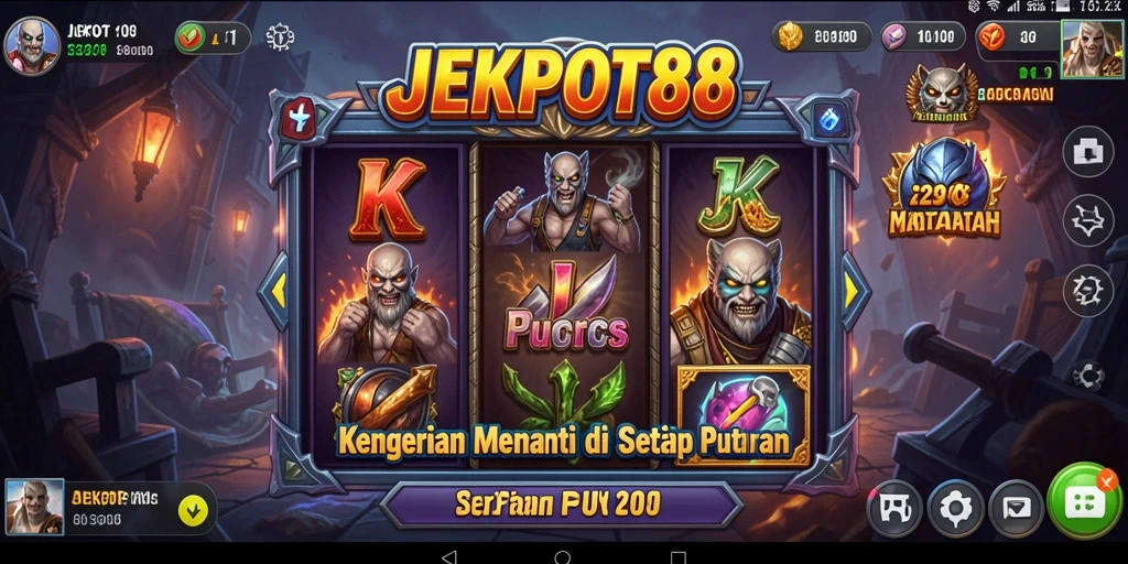 Screenshot gameplay JEKPOT88 dengan suasana horor yang mencekam.