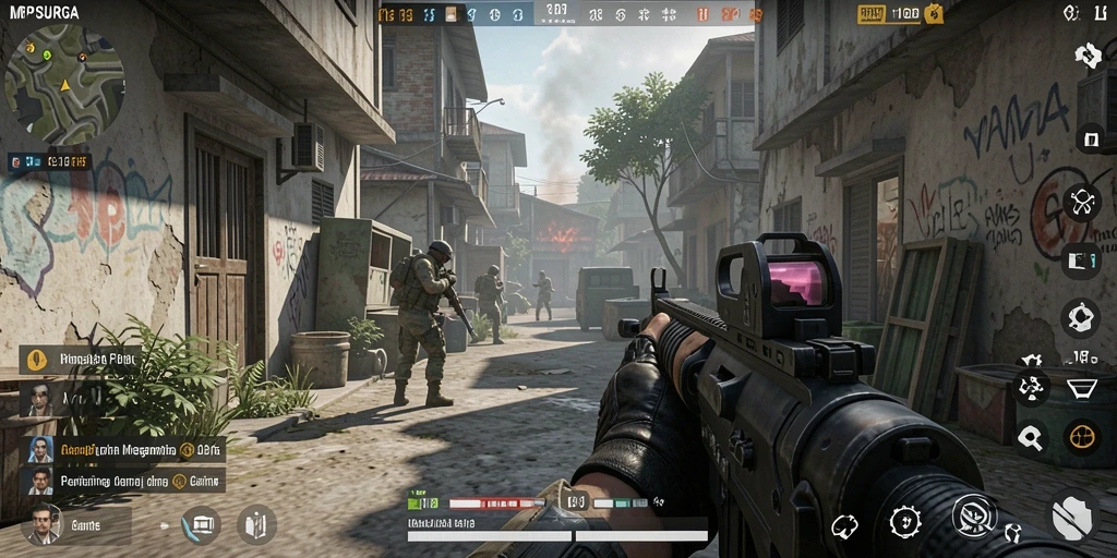 Tangkapan layar gameplay MPOSURGA yang menegangkan dalam pertarungan FPS.