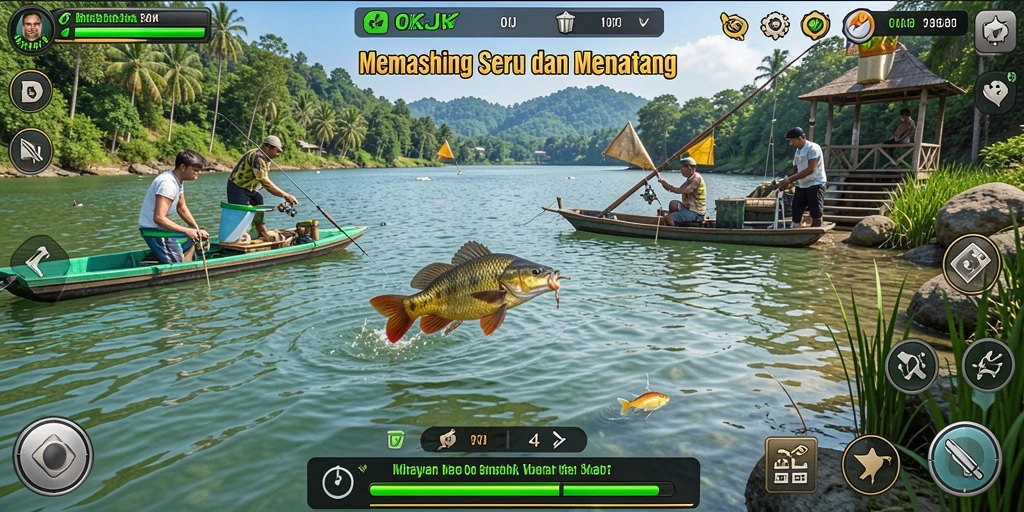 Screenshot menampilkan aksi memancing seru di OKJK.