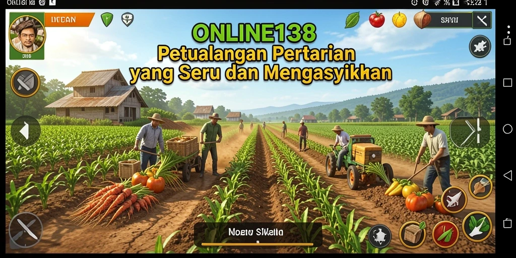 Tampilan gameplay seru dalam ONLINE138 dengan pertanian yang subur dan interaktif.